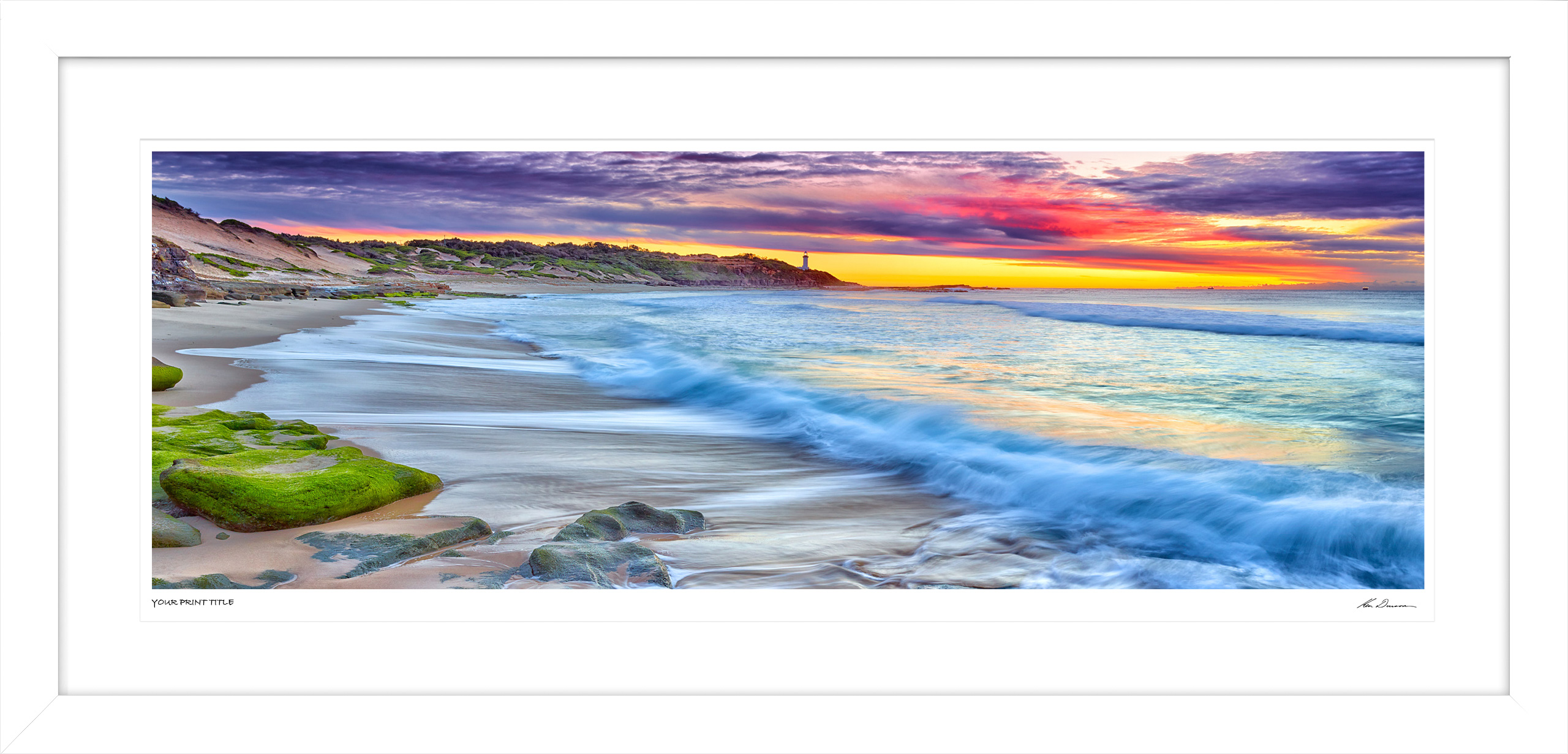 75inch Limited Edition Pebbly Beach, Norah Head, NSW. Framed Dimensions 950mm (h) x 2205mm (w). Registration number 39/100.