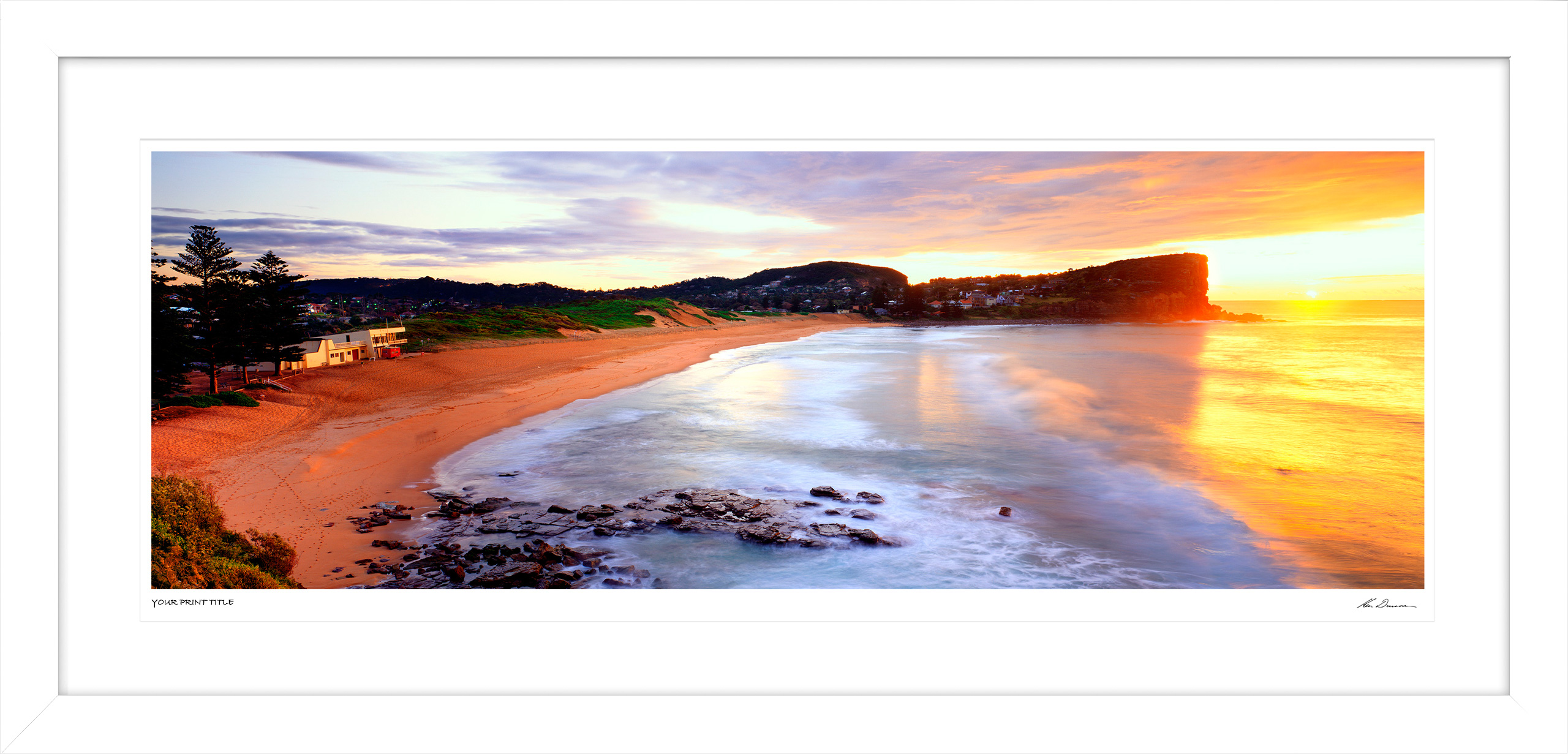 40inch Limited Edition Sunrise At Avalon Beach, NSW. Framed Dimensions 609mm (h) x 1276mm (w). Registration number 24/100.